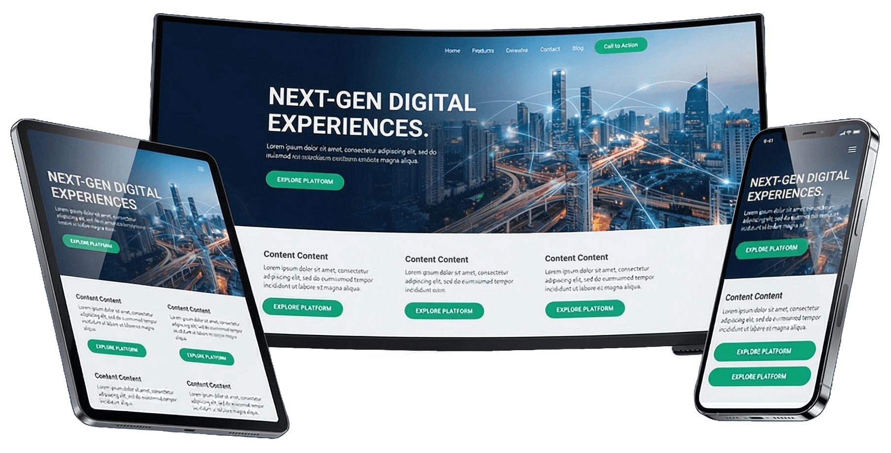 تصميم موقع ويب حديث يعرض على أجهزة سطح المكتب والأجهزة اللوحية والهاتف الذكي