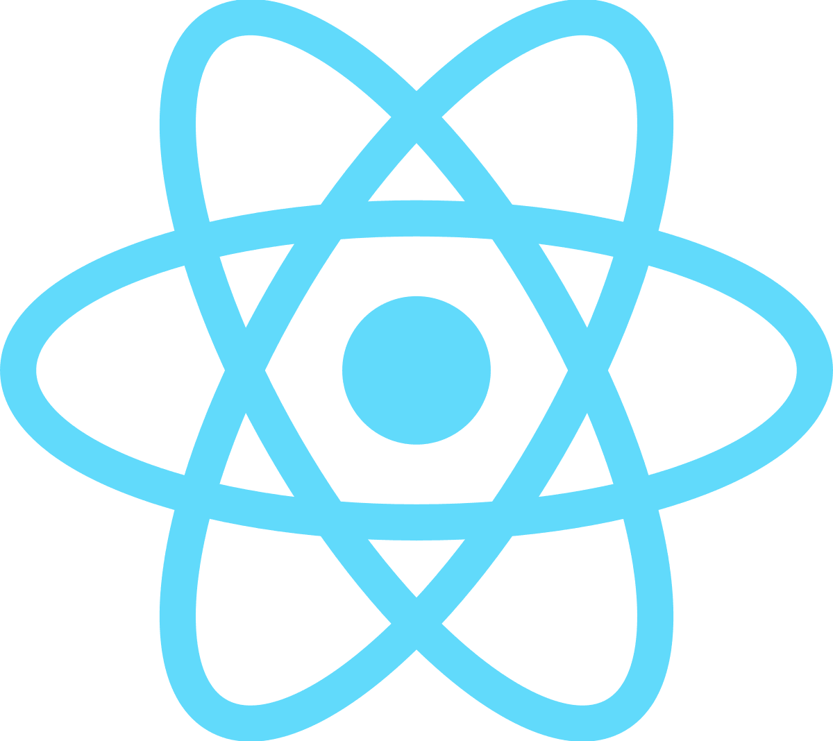 شعار React مكتبة جافاسكريبت بدوائر زرقاء فاتحة وذرات