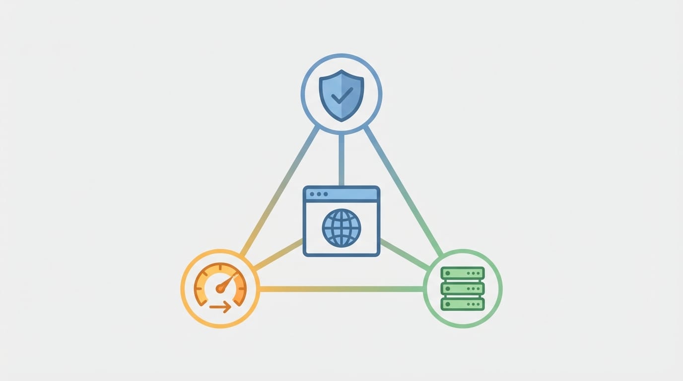 رسم يوضح توازن الأداء والأمان وقابلية التوسع في موقع الشركة