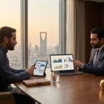 اجتماع تنفيذي في الرياض لمقارنة عروض تطوير تطبيقات الجوال واختيار شركة البرمجة الأنسب للأعمال