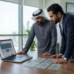 مشهد إداري في شركة سعودية لتقييم اختيار شركة تصميم مواقع قبل التعاقد