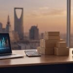 An image representing the cost of creating an online store in Saudi Arabia, covering payment, shipping, and budget analysis.