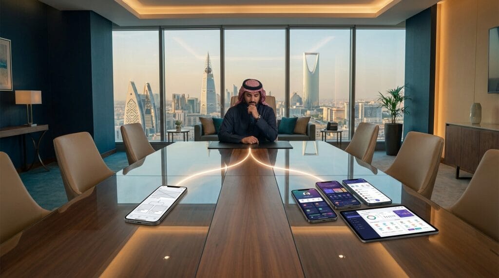 صانع قرار أعمال سعودي يقارن بين MVP وإصدار كامل مع شركة تطوير تطبيقات في بيئة تنفيذ تطبيقات الجوال